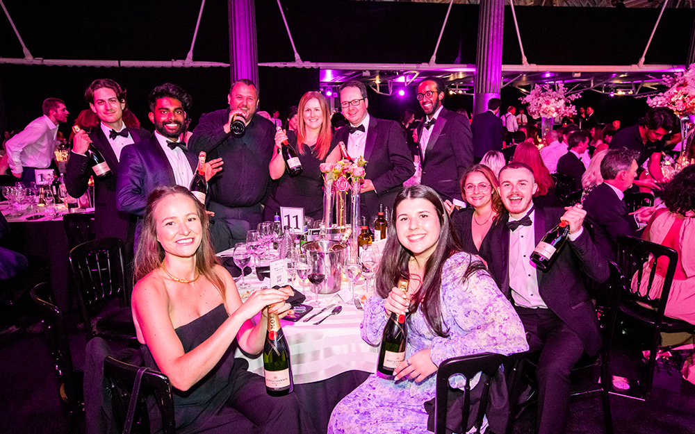 Prize Winners with their champagne at the NFTS gala 2023